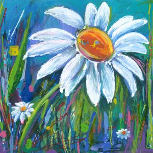 Colourful contemporary image of a daisy by Anglesey artist Deborah Kempton