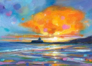 Contemporay colourful sunset at St Cwyfan's by Angleseyartist Deborah Kempton
