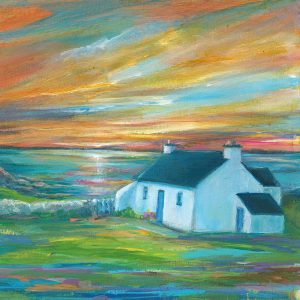Tyn Towyn cottage at sunset by Anglesey artist Deborah Kempton