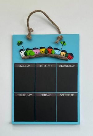Handcrafted, painted pebble, weekly chalkboard planner