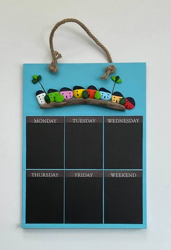 Handcrafted, painted pebble, weekly chalkboard planner