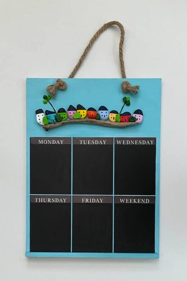 Handcrafted, painted pebble, weekly chalkboard planner