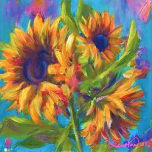 Colourful, contemporary original painting of sunflowers by Anglesey artist Deborah Kempton