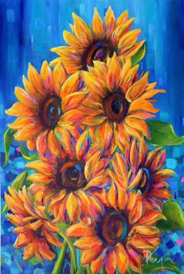 contemporary painting of sunflowers by Anglesey artist deborahkempton.co.uk
