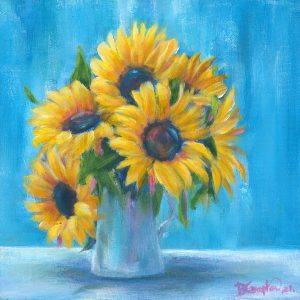 Sunflowers in a jug by Anglesey artist Deborah Kempton