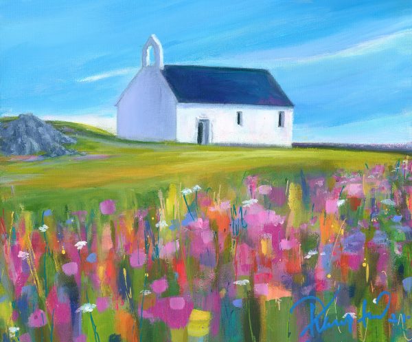 Contemporary landscape of St Cwyfan's Church Anglesey by Deborah Kempton