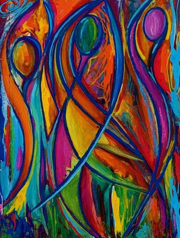 colourful ,contemporary semi - abstract figurative painting by Anglesey artist deborahkempton.co.uk