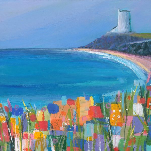 contemporary landscape of Llanddwyn lighthouse by Anglesey artist deborahkempton.co.uk