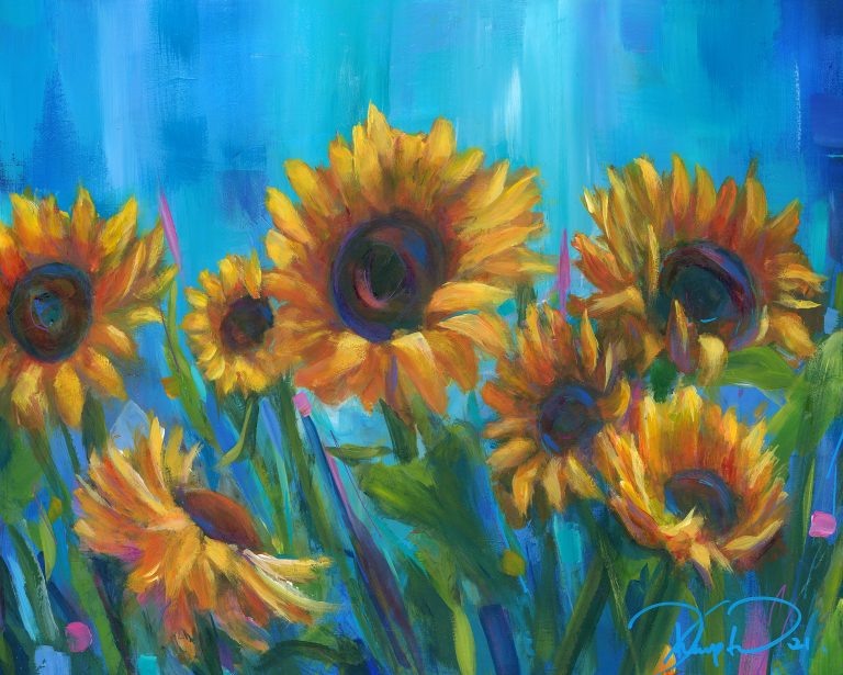 A field of sunflowers by contemporary artist Deborah Kempton