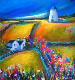 Contemporary landscape of the old mill in Llangoed Anglesey by artist deborahkempton.co.uk