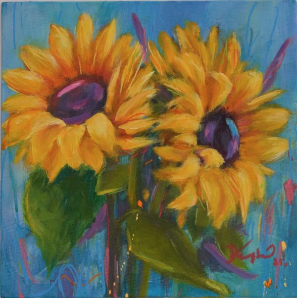 bunch of colourful sunflowers by www.deborahkempton.co.uk Anglesey artist