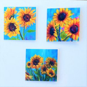 set of 3 sunflower cards pk3 Ukrainian appeal by contemporary Anglesey artist www.deborahkempton.co.uk