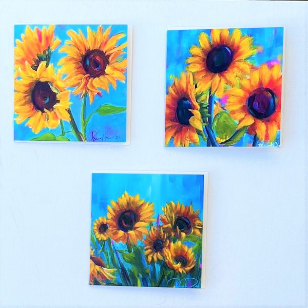 set of 3 sunflower cards pk3 Ukrainian appeal by contemporary Anglesey artist www.deborahkempton.co.uk