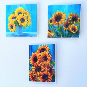 set of 3 sunflower cards Ukrainian appeal by contemporary Anglesey artist www.deborahkempton.co.uk