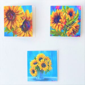 set of 3 sunflower cards pk2 Ukrainian appeal by contemporary Anglesey artist www.deborahkempton.co.uk