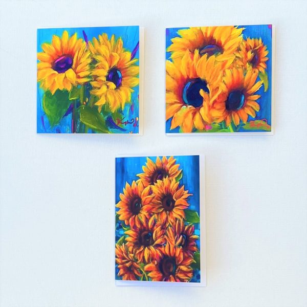 set of 3 sunflower cards pk4 Ukrainian appeal by contemporary Anglesey artist www.deborahkempton.co.uk