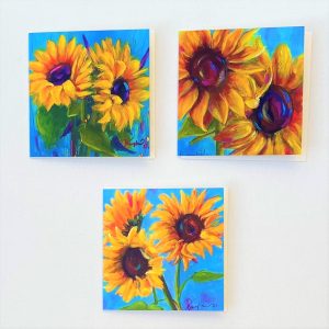 set of 3 sunflower cards pk5 Ukrainian appeal by contemporary Anglesey artist www.deborahkempton.co.uk