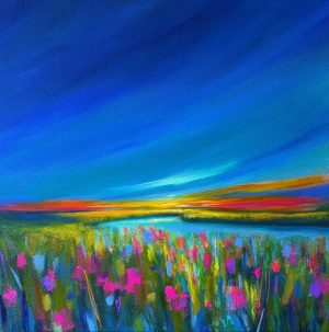 original contemporary colourful landscape painting of marsh land of angelsey by deborah kempton