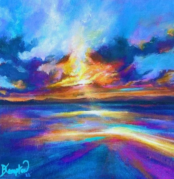 beautiful sunset across the menia straights by contemporary anglesey artist deborahkrmpton.co.uk