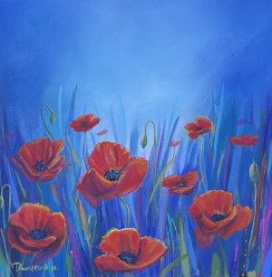 original painting of a field of poppies by contemporary anglesey artist deborahkempton.co.ik