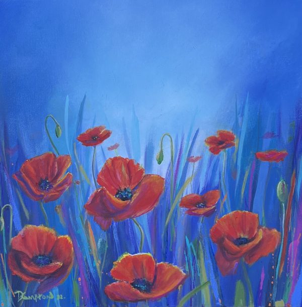 original painting of a field of poppies by contemporary anglesey artist deborahkempton.co.ik