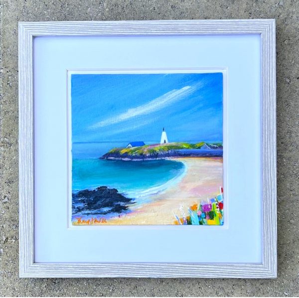Twr bach - Llanddwyn Island Anglesey by the beach on a beautiful summers day by contemporary artist www.deborahkempton.co.uk