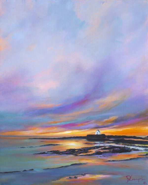 St Cwyfans church, Anglesey (the church in the sea) at sunset-Blissful Moments by contemporary artist www.deborahkempton.co.uk