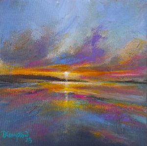 beautiful sunset over the beach by contemporary anglesey artist www.deborahkempton.co.uk