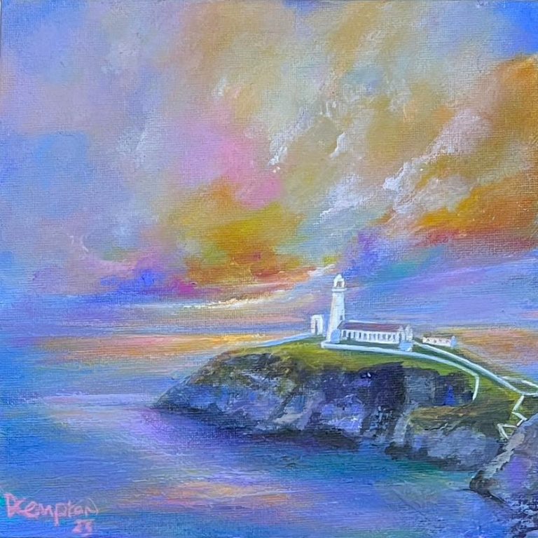 sunset at south stack anglesey by contemporary artist www.deborahkempton.co.uk