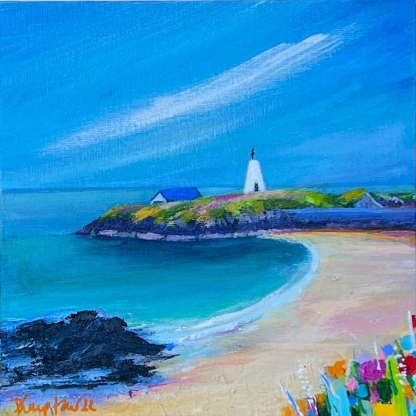 Twr bach - Llanddwyn Island Anglesey by the beach on a beautiful summers day by contemporary artist www.deborahkempton.co.uk