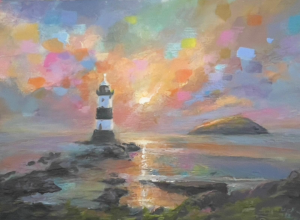A Beautiful, ethereal and colourful sunset of Penmon point on ilse of Anglesey. Featuring the lighthouse and Puffin island in the distance. Its title is Serenity.
